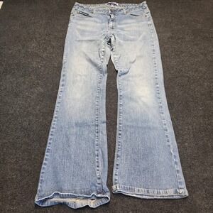 Steve & Barrys Womens Classic Dungarees Flare Jeans Light Wash Blue Y2K Short